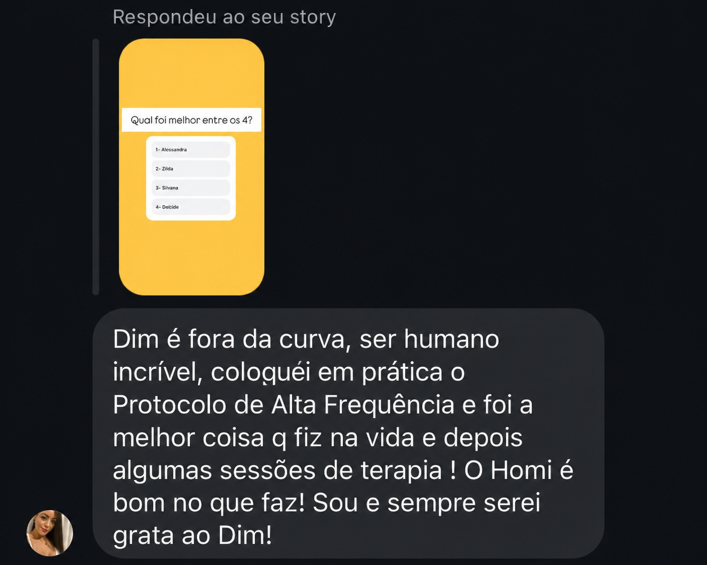 Resposta ao story de aluna