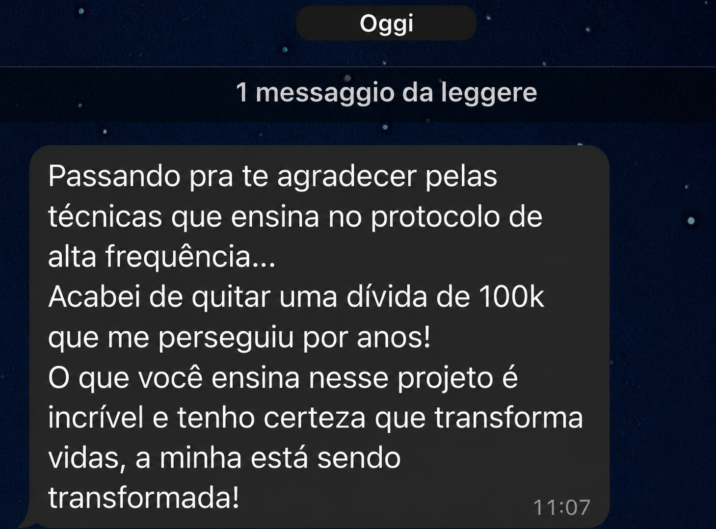 Mensagem de aluna que quitou dívida de 100k