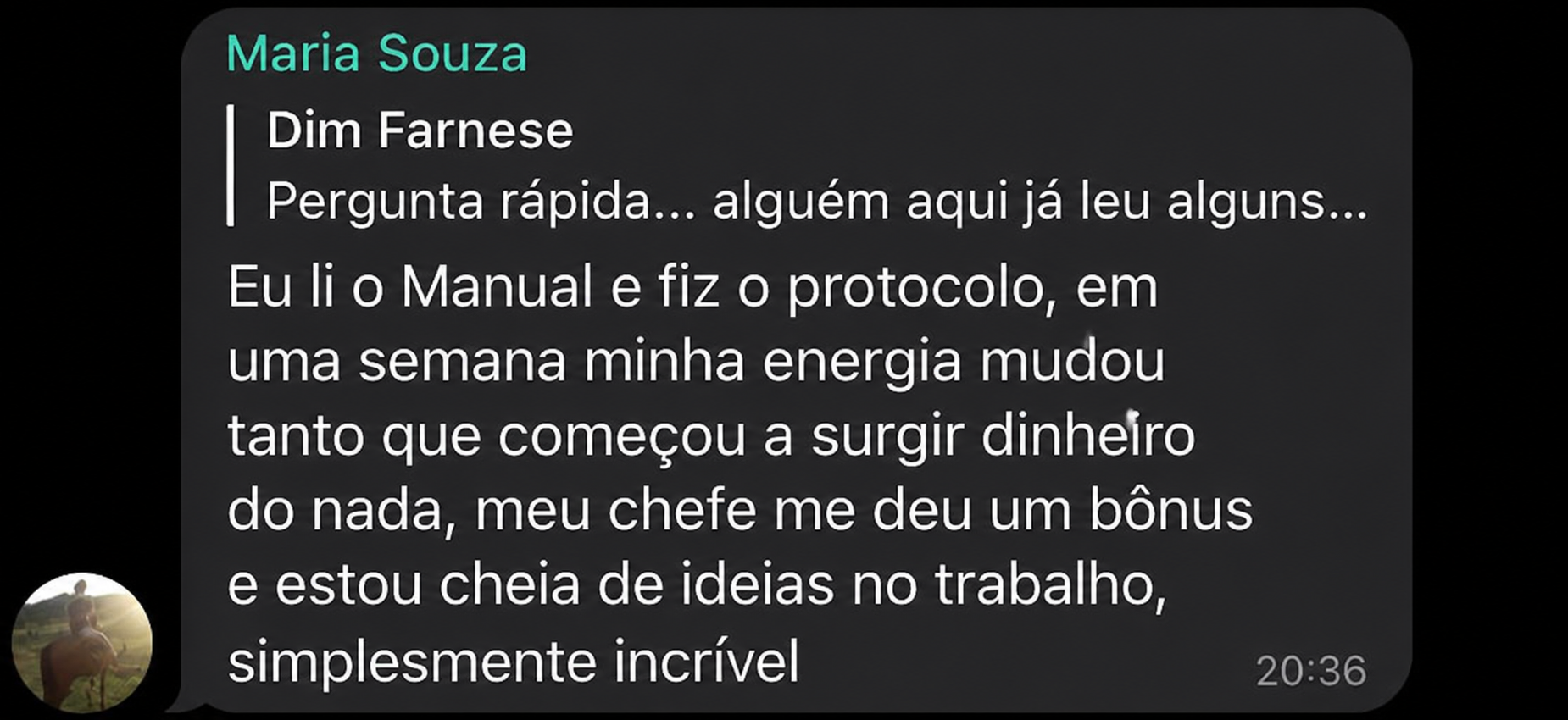 Depoimento de Maria Souza no WhatsApp